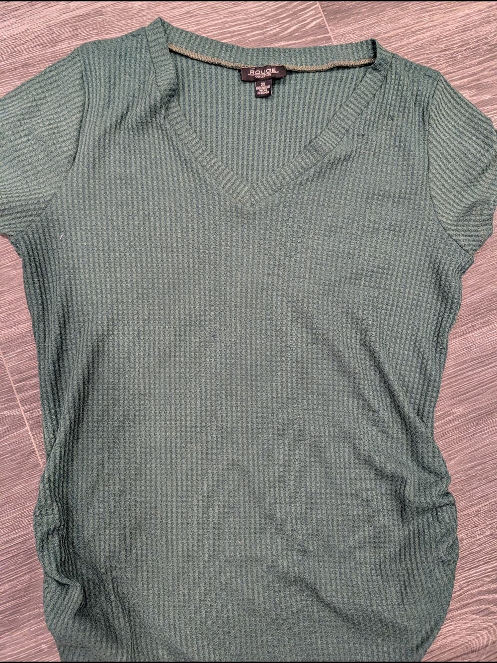 Rouge Green Ribbed V-Neck Women's Top